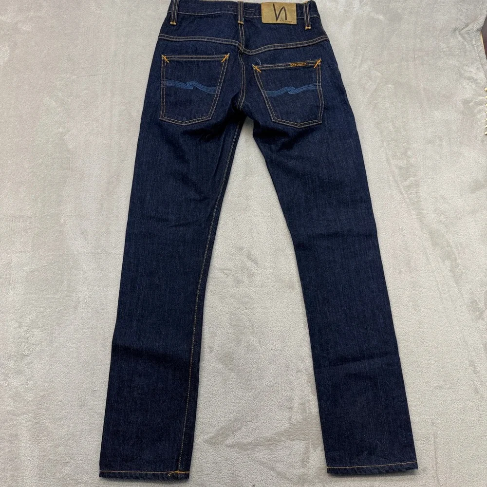 Nudie Jeans Mens 26x30 Blue Thin Finn‎ Dry Flat Selvage Indigo Wash Slim Preppy